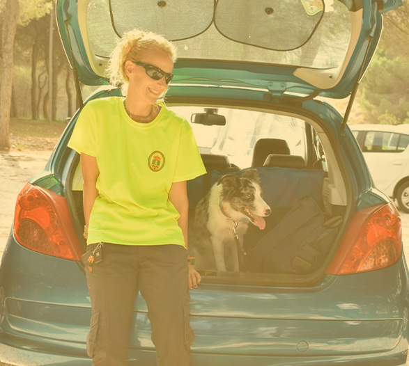 Chica con perro en coche