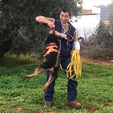 Chica con cuerda y perro mantrailing